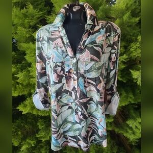 C by one Leaf Print Linen Blend Long Blouse🍃